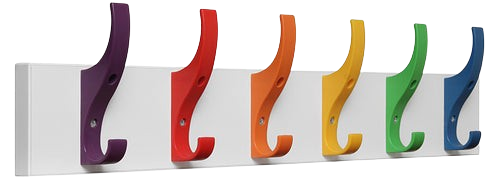 6 Rainbow Hook Rack - Perfect for hanging School Bags, Jackets, Raincoats, Robes, and more